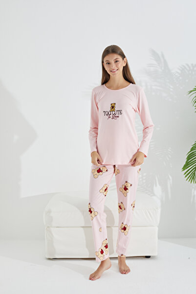 Siyah İnci Sada pleteného pyžama z bavlny a lycry se vzorem