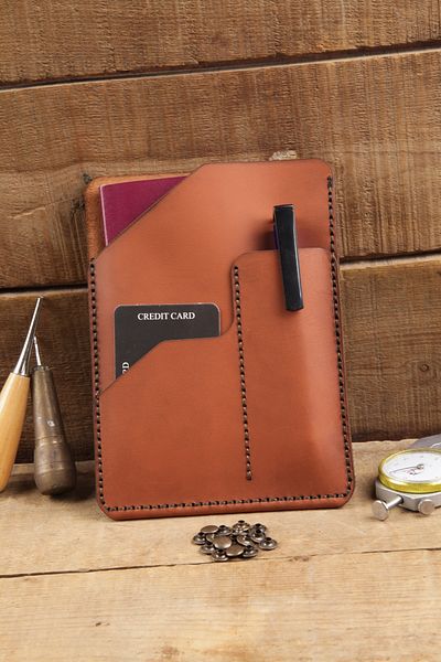 New Coast Leather 1900's Ръчно изработен калъф за бележник и кожен органайзер от естествена кожа в кафяво