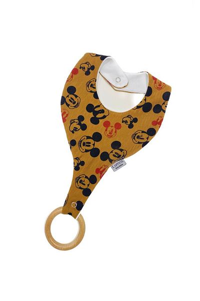 Lumos Trade Mickey Patterned Brown Tone 100% Cotton Pacifier Strap - Baby Bib