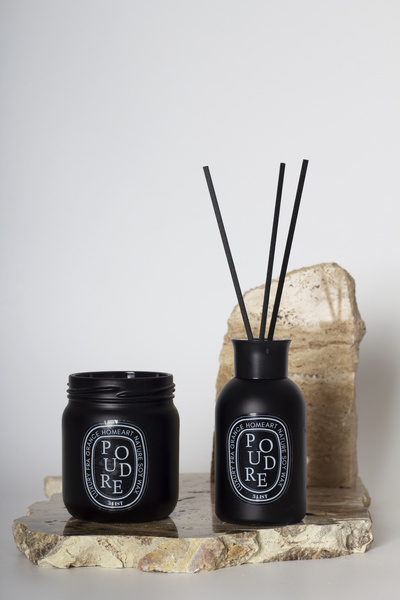 homeartplus Pudra Kokulu Siyah Kavanoz Mum Ve oda kokusu seti
