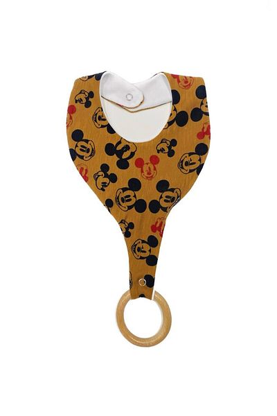 Lumos Trade Mickey Patterned Brown Tone 100% Cotton Pacifier Strap - Baby Bib