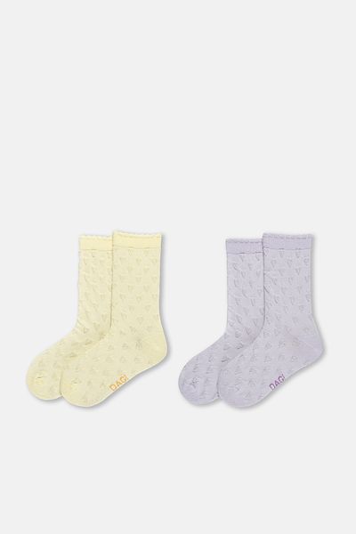 Dagi Lila-gelbe zweiteilige Mädchensocken mit Herzmuster