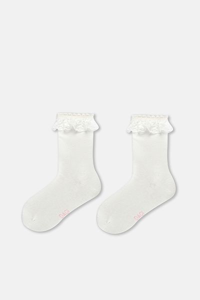 Dagi Ecrufarbene 3-teilige Spitzensocken für Mädchen