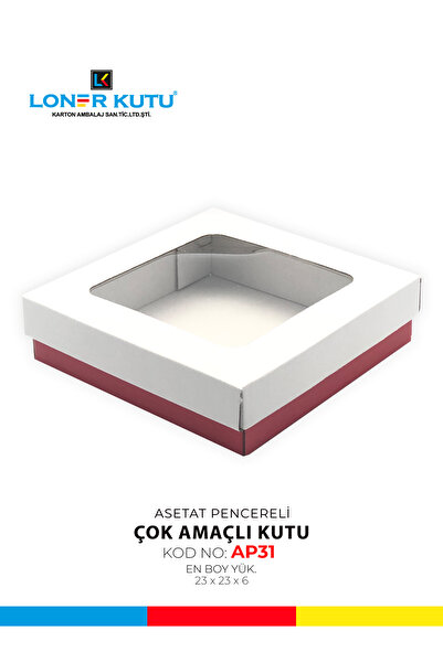Loner Kutu 23x23x6 Pencere Kapaklı Hediyelik Kutu Kargo Kutusu Çok Amaçlı Kut...