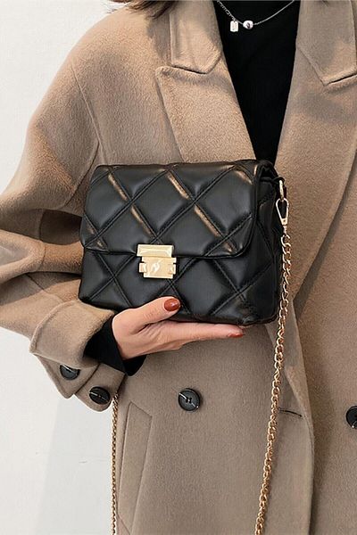 MEİZEN Mubo Women's Black Quilted Patterned Chain Strap Shoulder Bag
