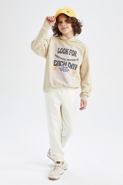 DeFacto Boy's Oversize Fit Hooded Back Printed Sweatshirt