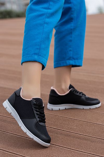 BOUIS Pantofi de damă, alb-negru, cu șireturi, zilnic, cu plasă, comozi, eleganti, robusti, moale, pentru mers pe jos