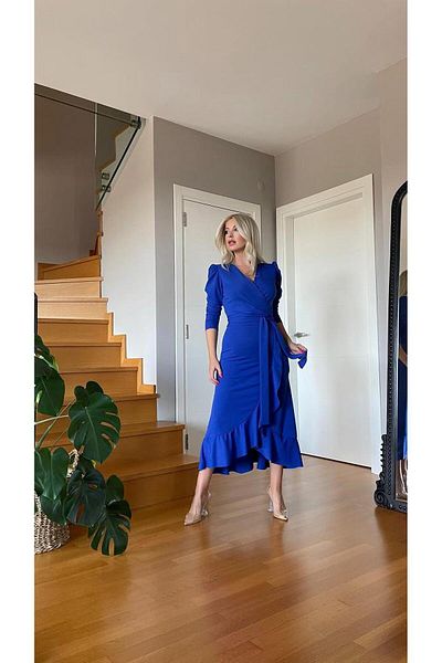 Trendusfashion Rochie midi cu mânecă lungă țesătură Crep Nou Sezon