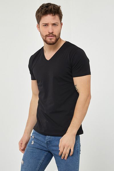 Tarz Cool Ανδρικό T-Shirt-vyktsr06s σε μαύρο λαιμόκοψη με λεπτή εφαρμογή Lycra