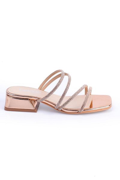 Capone Outfitters Γυναικείες παντόφλες Capone Blunt Toe Stone με κοντό τακούνι καθρέφτη από ύφασμα τριαντάφυλλο