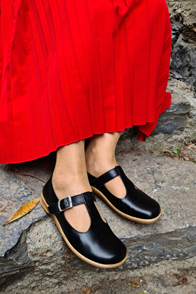 İNZE AYAKKABI Black Genuine Leather Casual Shoes - Model Name Julia