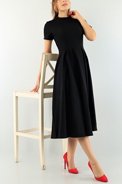 Secret Passion Lingerie Siyah Atlas Kumaş Yarım Kollu Gizli Fermuar Detaylı Kiloş Abiye Elbise Gece Elbisesi 582110 624 114