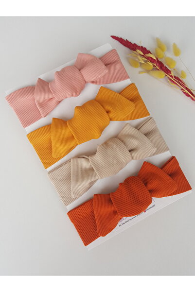 swan butik Kız Çocuk Bebek Bandana Toka Seti 4'lü Ribana Turuncu, Koyu Pudra,...