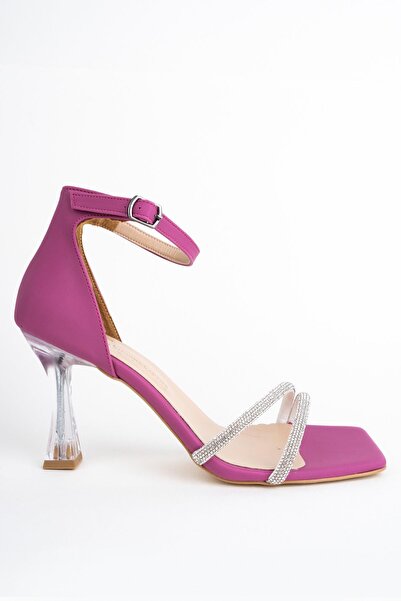 Modabuymus Pretty Transparent Heeled Fuchsia Stone Evening Dress Shoes