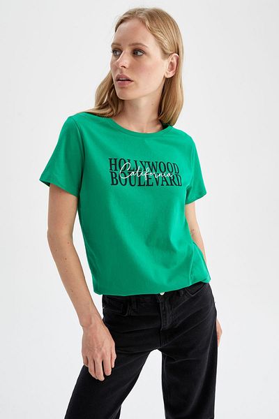 DeFacto Μπλουζάκι Regular Fit Crew με στάμπα με κοντό μανίκι 100% βαμβάκι
