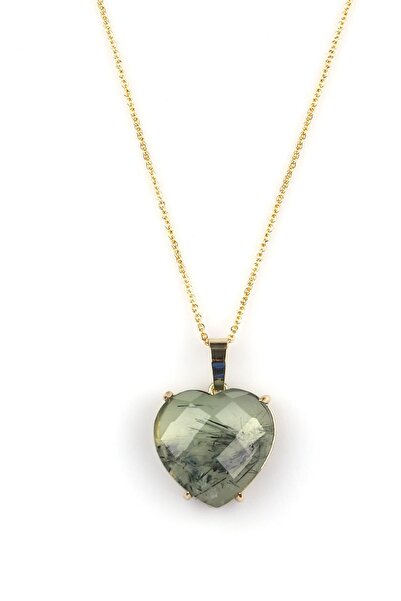 Alibaba Doğaltaş Prehnite Natural Stone Gold Colored Necklace