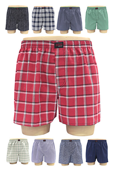 BRR İç Giyim Karışık Renk Ve Desenli 9’lu Paket Pamuklu Poplin Boxer Şort