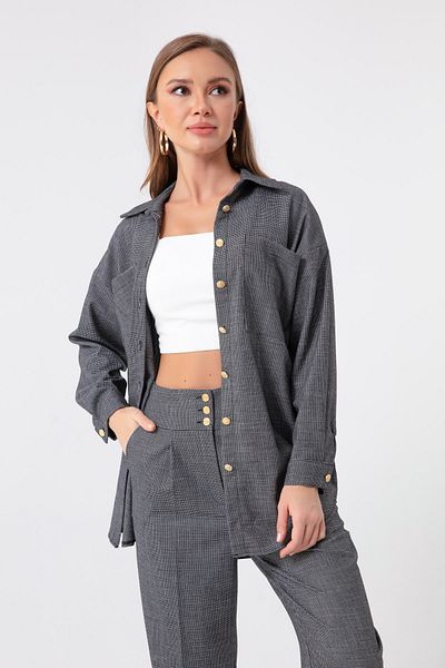 Lafaba Women's Black Pocket Detailed Striped Shirt