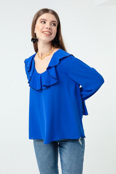 Lafaba Women's Saxe Collar and Sleeves Flounce Blouse