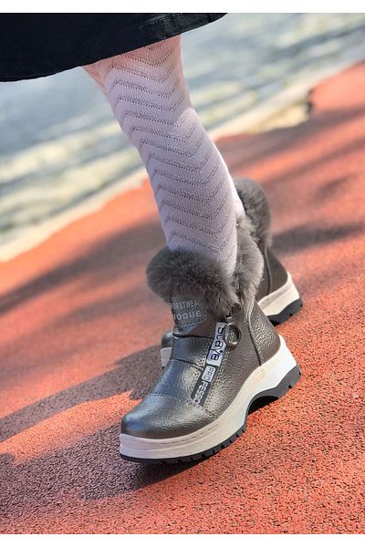 Surpie Shoes Παιδικές γούνινες μπότες με λεπτομέρειες, αντιολισθητικές σόλα, παιδικές μαύρες μπότες με φερμουάρ