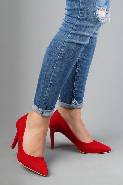 Modabuymus Women's Red Suede Stiletto Heeled Shoes - Anger