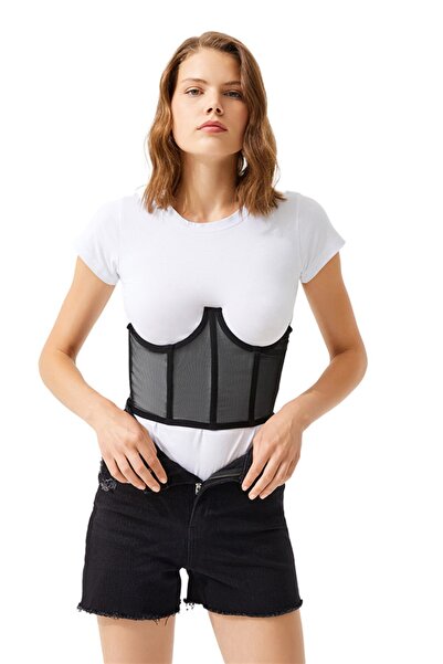 Cottonhill Bustieră de damă cu sârmă transparentă din tul negru