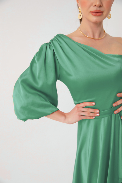 Lafaba Dámské mátově zelené saténové saténové šaty na jedno rameno a maturitní šaty