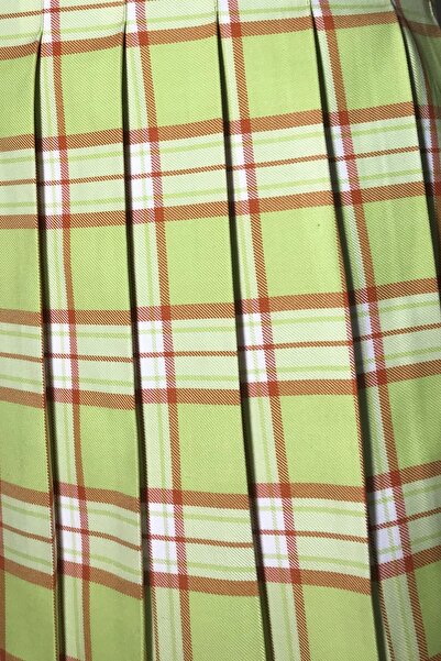 BERRİNMİLLA Pileli Turuncu Çizgili Yeşil Ekose Etek