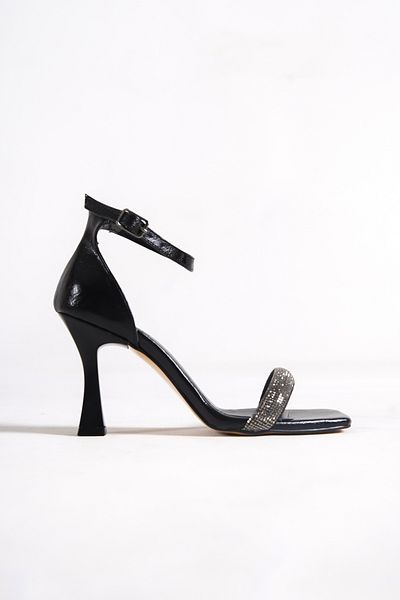 Modabuymus Pantofi de seară cu toc tip goblet cu o singură bandă cu pietre negre - Toffy