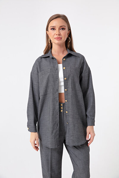 Lafaba Women's Black Pocket Detailed Striped Shirt