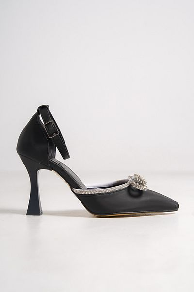 Modabuymus Pantofi cu toc stiletto cu pietre cu fundă din satin negru - Darley