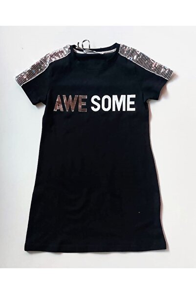 Nanica Kids فستان بناتي 100% قطن عرجاء اللون ترتر أنيق أسود اللون K-awesome