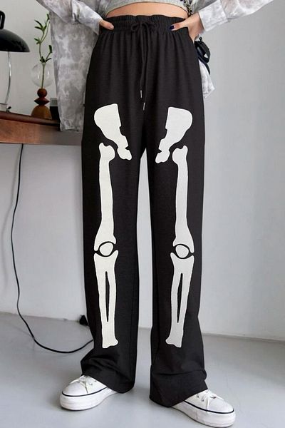 EFBUTİK Schwarze Skelett-Jogginghose mit weitem Bein