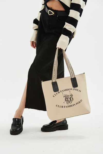 minebag Long Strap Print Detailed Karina Women's Crossbody Bag Cream