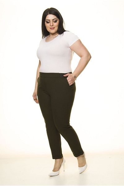 modayız Green Plus Size Trousers with Pockets L2-1706