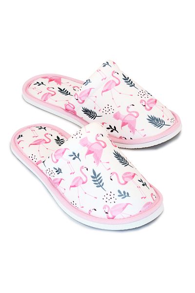 Chochili Papuci de casă pentru femei cu talpă moale cu model Flamingo alb