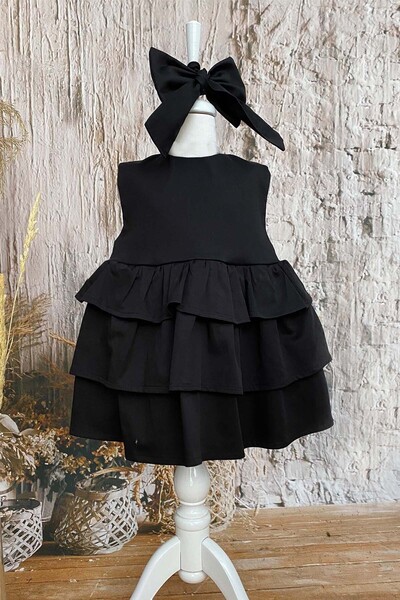 Shecco Babba Kat Kat Gri Kız Çocuk Elbise Bandana Takım 1-10 Yaş Doğum Günü E...