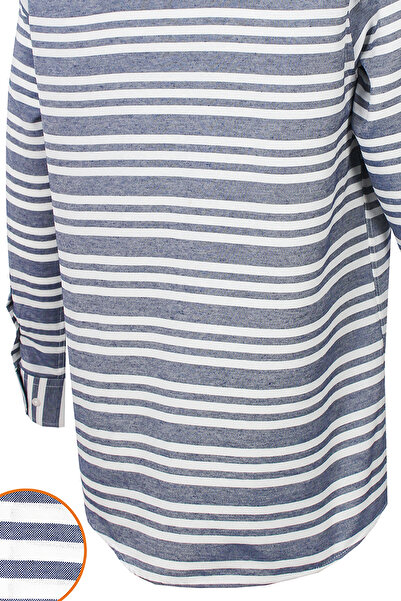 Varetta Чоловіча джинсова сорочка синя в смужку з панельним візерунком, довгі рукави, комір на ґудзиках, класичний крій