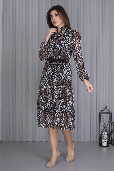 Neşeli Butik Γυναικείο Μίντι Μήκος Σιφόν Φόρεμα Νέας Σεζόν με Ζώνη Apcx04