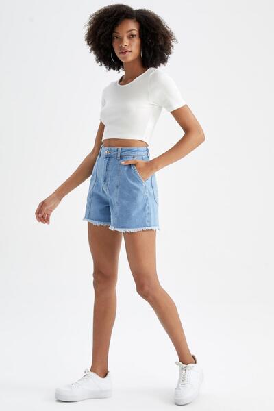 DeFacto Pantaloni scurți 100% bumbac Mom Fit, cu talie înaltă