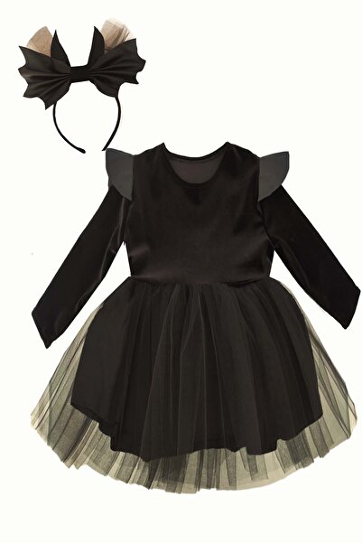 Shecco Babba Halloween Leather Detailed Girl's Tutu Dress Crown Set, Birthday Dresses