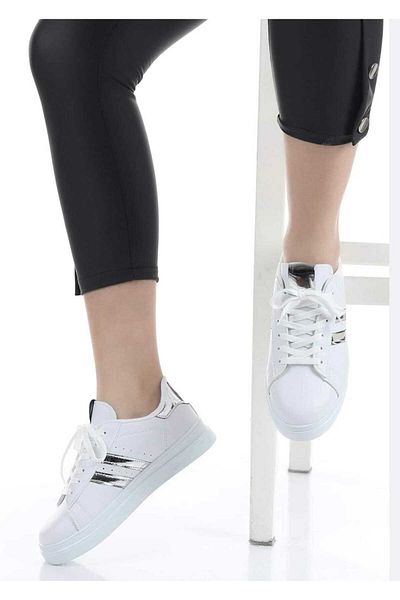 galya shoes Women's White Silver Sneakers