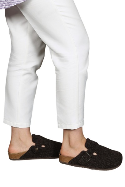 YILDIZ SHOES Hogus Ithal Unisex Kışlık Önü Kapalı Keçeli Günlük Sabo Ev Terliği Misafir Ev Terliği Kahve