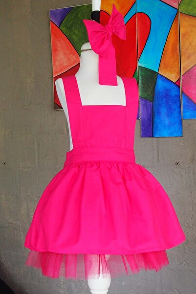 Shecco Babba Fuşya Kız Çocuk Tütü Elbise Bandana Takım 1-10 Yaş Doğum Günü Elbisesi