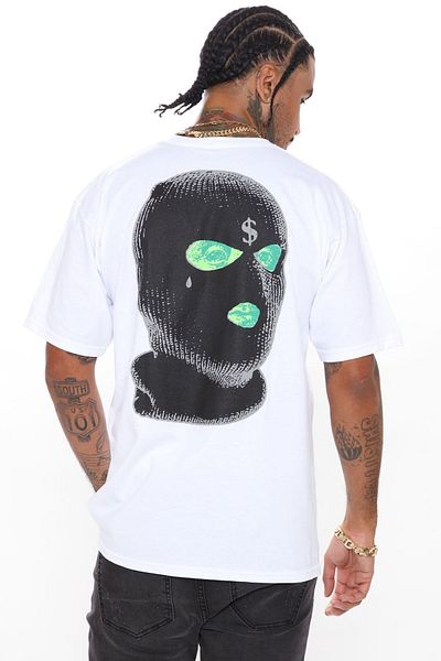 Benisengiydir Ανδρική λευκή μπλούζα Dirty Money Drill Back με στάμπα Oversize Crew Neck