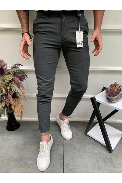 Ser Joven Ανδρικό λινό παντελόνι Anthracite Slim Fit
