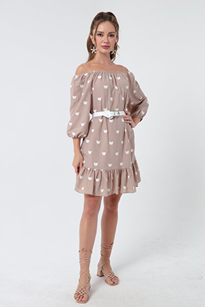 Lafaba Γυναικείο φόρεμα με ελαστική ζώνη με μινκ