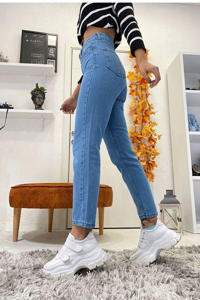 MAKRAS EXCLUSIVE Jean mom slim, albastru gheață, de damă
