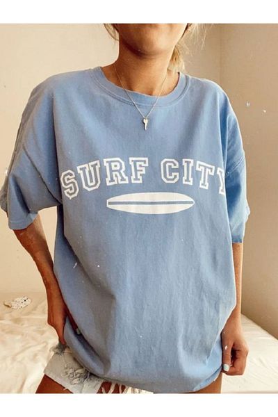 Benisengiydir Dámské standardní modré tričko Surf City s potiskem