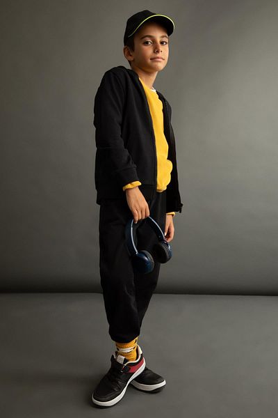 DeFacto Boy's Black Hooded School Cardigan